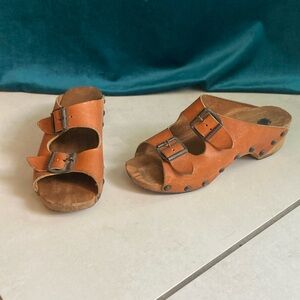 Vintage 70s Wooden Slides Platform Sandals Size 6